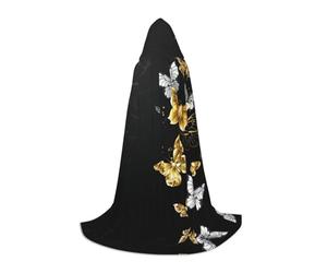 POEZJZW Christma Hoodie Halloween Witch Witchcraft Robe | Gold White Butterflies Black Pattern Halloween Cosplay Costume Hoodies Cape Unisex Costume Party Masquerade