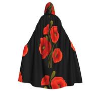 POEZJZW Christma Hoodie Halloween Witch Witchcraft Robe | Poppy Flowers Pattern Halloween Cosplay Costume Hoodies Cape Unisex Costume Party Masquerade