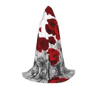 POEZJZW Christma Hoodie Halloween Witch Witchcraft Robe | Red Poppy Flower Pattern Halloween Cosplay Costume Hoodies Cape Unisex Costume Party Masquerade