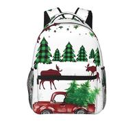 POEZJZW Christmas Truck And Moose Pattern Lightweight Student Backpack,Laptop Travel Backpack For Girls,Boys,Work College Gifts,Casual Daypacks