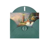POEZJZW Coast Wave And Lighthouse Patterned Pearl Paper Blank Greeting Card Suitable For Birthday Wedding Party Invitation With Dark Green Envelope