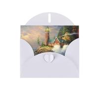 POEZJZW Coast Wave And Lighthouse Patterned Pearl Paper Blank Greeting Card Suitable For Birthday Wedding Party Invitation With White Envelope