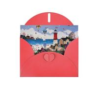 POEZJZW Coastal Lighthouse Patterned Pearl Paper Blank Greeting Card Suitable For Birthday Wedding Party Invitation With Red Envelope