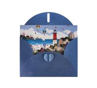 POEZJZW Coastal Lighthouse Patterned Pearl Paper Blank Greeting Card Suitable For Birthday Wedding Party Invitation With Blue Envelope