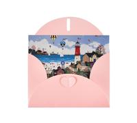 POEZJZW Coastal Lighthouse Patterned Pearl Paper Blank Greeting Card Suitable For Birthday Wedding Party Invitation With Pink Envelope