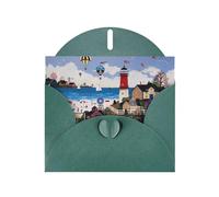 POEZJZW Coastal Lighthouse Patterned Pearl Paper Blank Greeting Card Suitable For Birthday Wedding Party Invitation With Dark Green Envelope