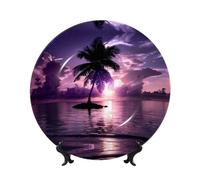 POEZJZW Coconut Tree in The Lake Pattern Decorative Plate, 10in,Microwave/Oven/Dishwasher Safe, Scratch Resistant, for Living Room Decor, Entryway Art, Gift for Home