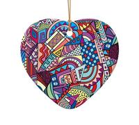 Poezjzw Color Abstract Pattern Drawing Pattern Christmas Heart Shape Ceramic Ornaments Christmas Tree Hanging Home Decoration Gatherings Souvenirs