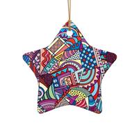 Poezjzw Color Abstract Pattern Drawing Pattern Christmas Star Shape Ceramic Ornaments Christmas Tree Hanging Home Decoration Gatherings Souvenirs