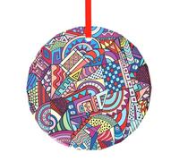 Poezjzw Color Abstract Pattern Drawing Pattern Round Glass Ornaments Christmas Tree Hanging Home Decoration Gatherings Souvenirs