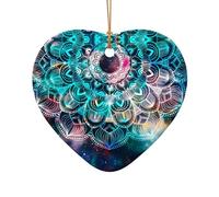 Poezjzw Color Flower Pattern Christmas Heart Shape Ceramic Ornaments Christmas Tree Hanging Home Decoration Gatherings Souvenirs