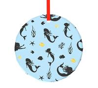 Poezjzw Colored Beautiful Mermaid Pattern Round Glass Ornaments Christmas Tree Hanging Home Decoration Gatherings Souvenirs