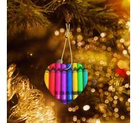 Poezjzw Colored Crayons Pattern Ceramic Christmas Ornament Heart Hanging Pendant Gifts For Xmas Holidays, Ornaments For Home Decor