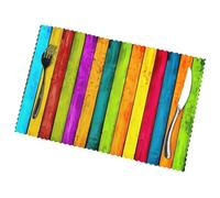 Poezjzw Colored Wooden Board Pattern Placemats Set Of 6 Non Slip Heat Resistant Polyester Table Mats Washable Place Mats For Dinner Party Table Decoration