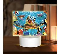 POEZJZW Colorful Sea Turtle Pattern Led Lamp Base Night Light Acrylic USB 3 Mode for Room Cafe Bar Birthday Party