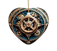 Poezjzw Cool Steampunk Gears Pattern Ceramic Christmas Ornament Heart Shape Hanging Pendant Gifts For Xmas Holidays, Ornaments For Home Decor