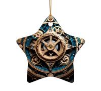 Poezjzw Cool Steampunk Gears Pattern Ceramic Christmas Ornament Star Shape Hanging Pendant Gifts For Xmas Holidays, Ornaments For Home Decor