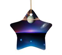Poezjzw Cosmic Saturn Pattern Christmas Ceramic Star Shape Pendant Decorations Suitable For Home Shopping Malls And Holiday Celebrations