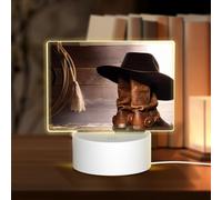 POEZJZW Cowboy Black Hat Western Boot Pattern Led Lamp Base Night Light Acrylic USB 3 Mode for Room Cafe Bar Birthday Party