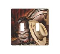Poezjzw Cowboy Black Hat Western Boots Pattern Light Switch Cover Receptacle Cover Double Toggle Decorative Wall Plate, Standard Size 4.5 in X 4.5 in