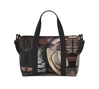 Poezjzw Cowboy Black Hat Western Boots Travel Duffle Bag Weekender Carry On Tote Bags For Women Hospital Bags For Labor And Delivery Overnight Luggage Bag, Black, One Size, Black, One Size