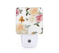 POEZJZW Cream Shabby Rose Flower Pattern Led Night Light Smart Sensor Light Dusk to Dawn Sensor for Corridors Bedrooms Children's Rooms Stairs