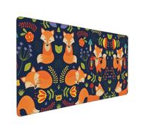 Poezjzw Cute Animal Fox Flower Long Gaming Mouse Pad Large Desk Pad Keyboard Mat with Stitched Edges for Gaming and Office 16x35.5in