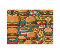 POEZJZW Cute Burger Fries Pattern Flannel Blanket 50"X40" Blanket For Super Soft Plush For Sofa Bed Couch Camping, And Travel