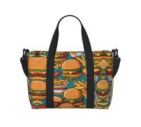 Poezjzw Cute Burger Fries Travel Duffel Bag Tote Carry On Luggage Bag Water Resistant Weekender Overnight Bags For Foldable, Black, One Size