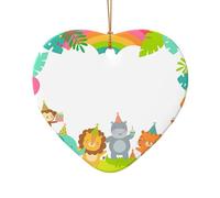 Poezjzw Cute Cartoon Animals Pattern Christmas Heart Shape Ceramic Ornaments Christmas Tree Hanging Home Decoration Gatherings Souvenirs