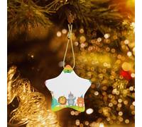 Poezjzw Cute Cartoon Animals Pattern Christmas Star Ceramic Ornaments Christmas Tree Hanging Home Decoration Gatherings Souvenirs