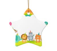 Poezjzw Cute Cartoon Animals Pattern Christmas Star Shape Ceramic Ornaments Christmas Tree Hanging Home Decoration Gatherings Souvenirs