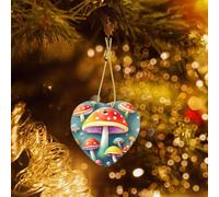 Poezjzw Cute Colored Mushrooms Pattern Ceramic Christmas Ornament Heart Hanging Pendant Gifts For Xmas Holidays, Ornaments For Home Decor