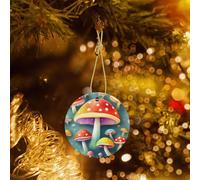 Poezjzw Cute Colored Mushrooms Pattern Ceramic Christmas Ornament Round Hanging Pendant Gifts For Xmas Holidays, Ornaments For Home Decor
