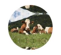 POEZJZW Cute Cows Relaxed On Grass Pattern Round Non-Slip Rubber Base Small Mouse Pad Suitable For Games Computer Laptop 7.9x7.9 In