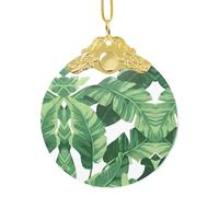Poezjzw Cute Green Palm Leaves Pattern Gold Metal Buckle Round Glass Ornaments Christmas Tree Hanging Home Decoration Gatherings Souvenirs
