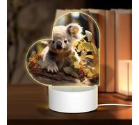 POEZJZW Cute Koala Plant Pattern Heart Shape Acrylic Night Light with USB Cable Adjustable 3 Colors for Restaurant Bar Cafe