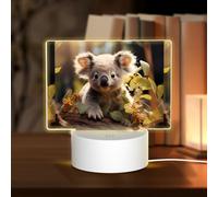POEZJZW Cute Koala Plant Pattern Rectangle Acrylic Night Light with USB Cable Adjustable 3 Colors for Restaurant Bar Cafe