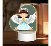 POEZJZW Cute Little Angel Pattern Heart Shape Acrylic Night Light with USB Cable Adjustable 3 Colors for Restaurant Bar Cafe