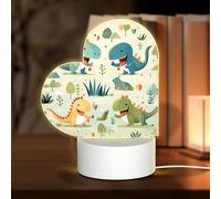 POEZJZW Cute Little Baby Dinosaur Pattern Heart Shape Acrylic Night Light with USB Cable Adjustable 3 Colors for Restaurant Bar Cafe
