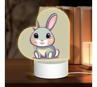 POEZJZW Cute Little Bunny Pattern Heart Shape Acrylic Night Light with USB Cable Adjustable 3 Colors for Restaurant Bar Cafe