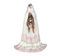 POEZJZW Cute Little Girl Pattern Men Women Cloak With Hood Adult Cape With Hood Renaissance Halloween Witch Costume Wizard Cloak M