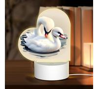 POEZJZW Cute Little Swan Pattern Heart Shape Acrylic Night Light with USB Cable Adjustable 3 Colors for Restaurant Bar Cafe