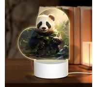 POEZJZW Cute Panda Plant Pattern Heart Shape Acrylic Night Light with USB Cable Adjustable 3 Colors for Restaurant Bar Cafe