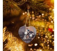 Poezjzw Cute Puppy In The Corner Pattern Christmas Heart Shape Ceramic Ornaments Christmas Tree Hanging Home Decoration Gatherings Souvenirs