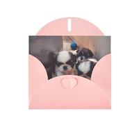POEZJZW Cute Puppy In The Corner Patterned Pearl Paper Blank Greeting Card Suitable For Birthday Wedding Party Invitation With Pink Envelope