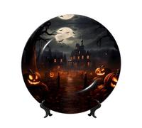 POEZJZW Decorative Plates All Hallows' Eve Pattern Decoration for Home Office Craft Ornaments Study and Entryway Plates 8in
