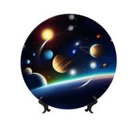 POEZJZW Decorative Plates Celestial Planet Pattern Decoration For Home Office Craft Ornaments Plates 1 Plate 1 Display Stand 10in