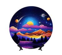 POEZJZW Decorative Plates Colourful Cloud Planet Pattern Decoration For Home Office Craft Ornaments Plates 1 Plate 1 Display Stand 8in