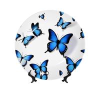 POEZJZW Decorative Plates Dark Blue Butterfly Pattern Decoration For Home Office Craft Ornaments Plates 1 Plate 1 Display Stand 6in